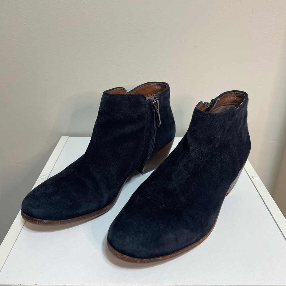Sam Edelman Black Suede Side Zip Low Block Heel Ankle Boots Women Size‎ 5.5